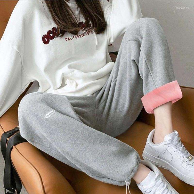 

Women' Pants & Capris 2022 Plush Sports Autumn And Winter Loose Straight Tube High Waist Thin Grey Thickened Leggings Guard, Black plush