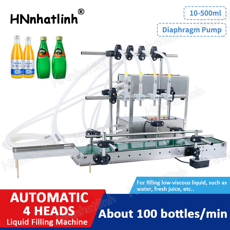 

Automatic Filling Machine ZS-DTDP4G 4 Heads Diaphragm Pump Bottle Liquid with 600mm 800mm Conveyor Belt for Small Production Line