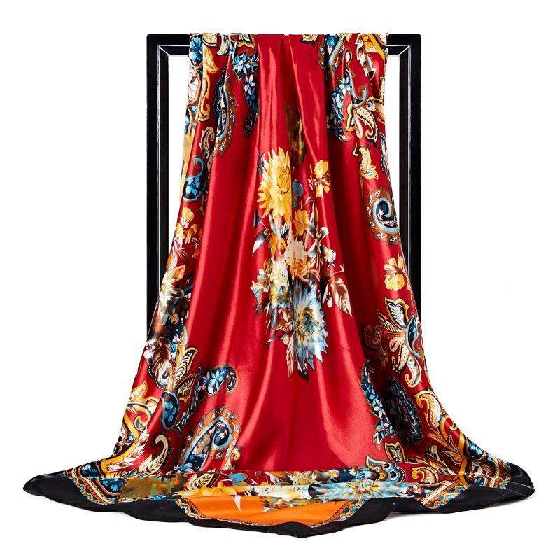 

Scarves Luxury Silk Scarf Satin Printed 90*90cm Square For Lady Women Hijab Shawl Foullard