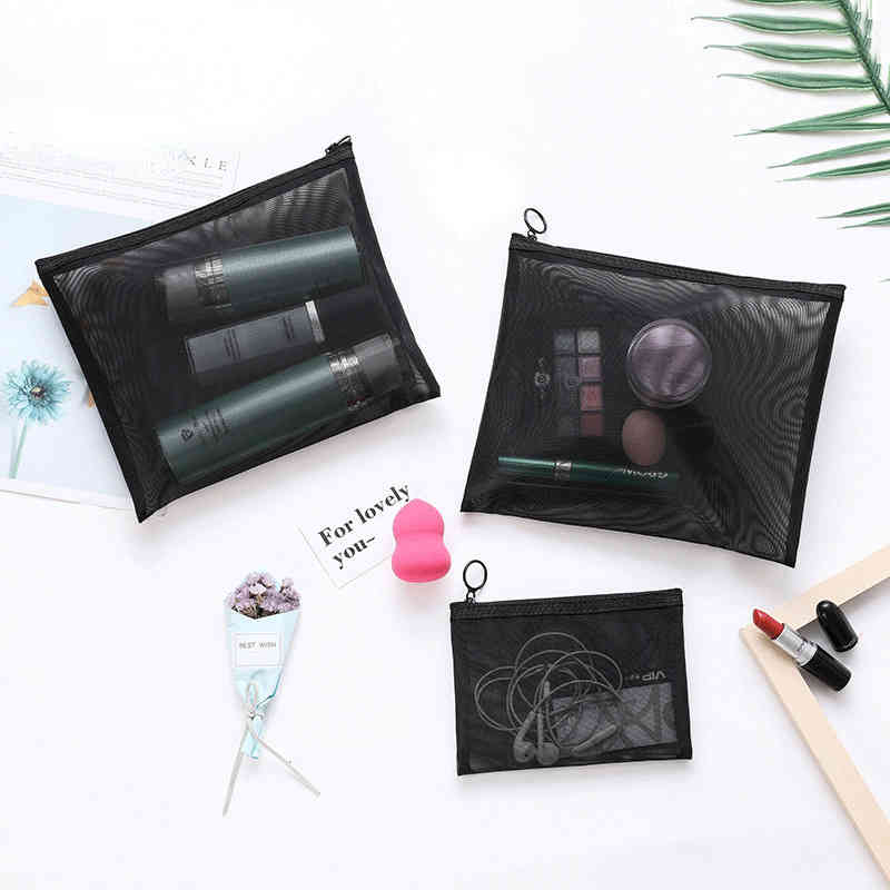 

HBP Cosmetic Bags Cases Home Large Capacity Portable Outdoor Travel Makeup Bag Black Transparent Mesh Storage Bag Washing OrganizationBag 220825, 3 pcs