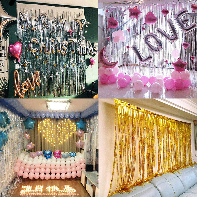 

Party Favors Wedding Decoration Supplies 1*2m Rain Tinsel Foil Curtain Birthday Anniversary Baby Shower Wall Photo Zone Backdrop, As described