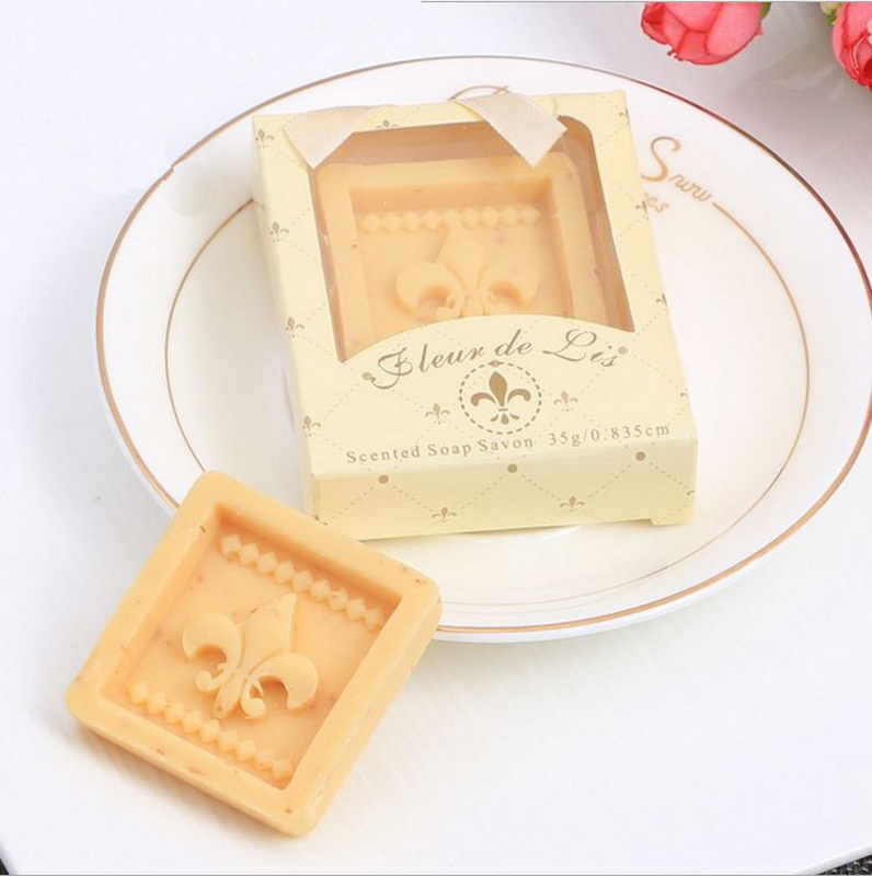 

Fleur de Lis Scented Soap Savon Iris tectorum Soap Wedding Favors Baby Shower Party Gifts Gift Box Packing, Light yellow
