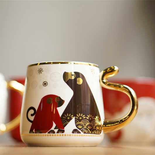 Limited edition Starbucks cup monkey annuity handle playful cute monkey Mug out of print ceramic cup cute monkey drinking cup-image-759403540