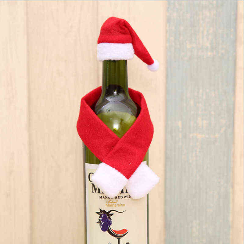 

2PCS/Set Christmas Hat Wrap Scarf Wine Bottle Cover Decorations New Year Party Bottles Dinner Table Decor Household Xmas Decoration VTM TL1133