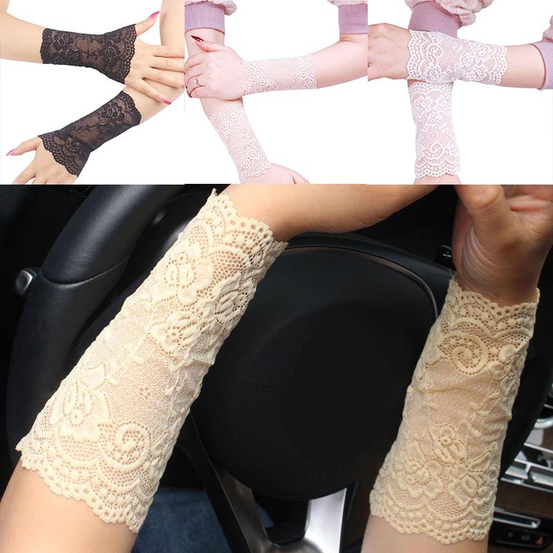 

Elbow & Knee Pads Non-slip Summer Ladies Arm Sleeves Gloves Outdoor High Stretch Sun Protection Thin Short For Women 1 Pair Lace Cover, Black