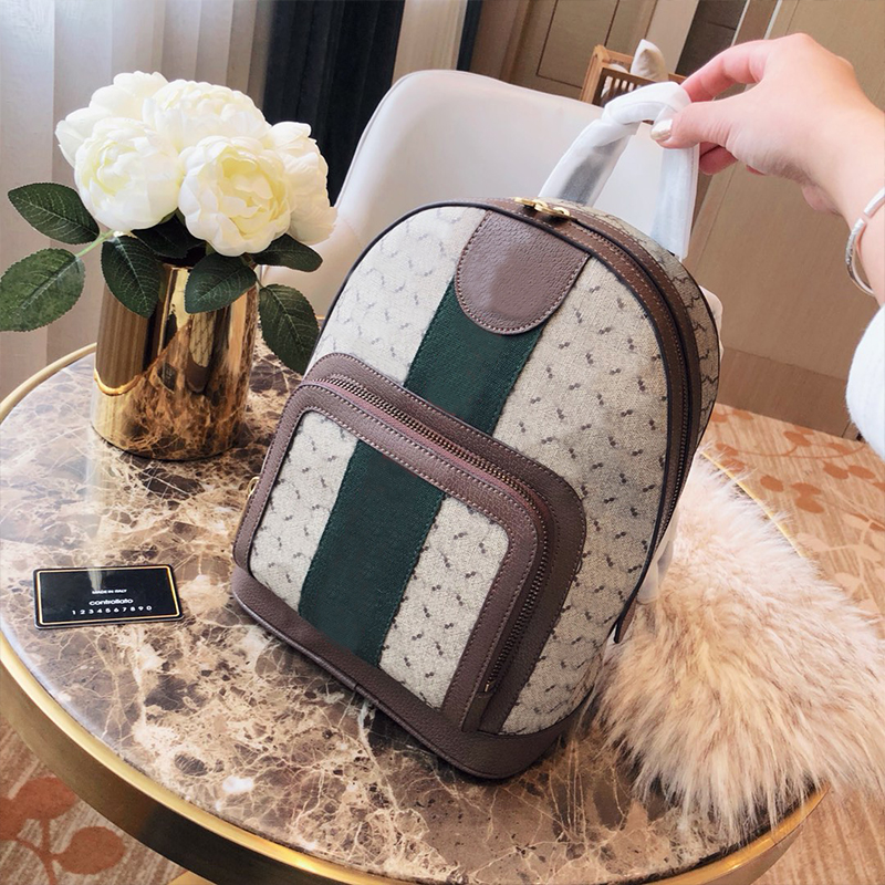 

School Backpack Shoulder Bag Women Handbag Tote Bags Purse Fashion Classic Red Green Stripe Double Zipper Letter High Quality Outdoor Sport Back Pack, Khaki