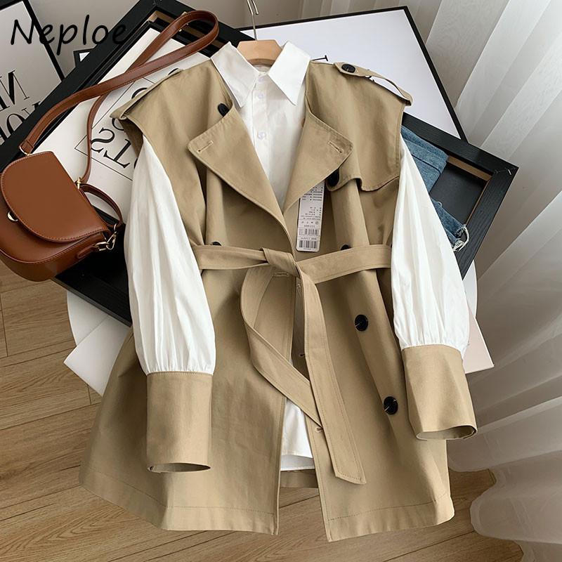 

Work Dresses Neploe Fashion 2022 Spring Temperament Two-piece Suits Women British Style Windbreaker Vest Jacket Bottoming White ShirtsWork, Khaki suit
