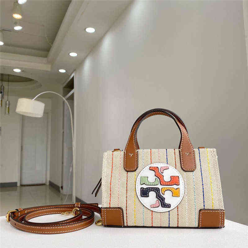 

Designer Burchs Handbags Torys New Womens Bag Ella Mini Tote Bag Canvas with Colorful Stripes Small One Shoulder Messenger Handbag, Striped