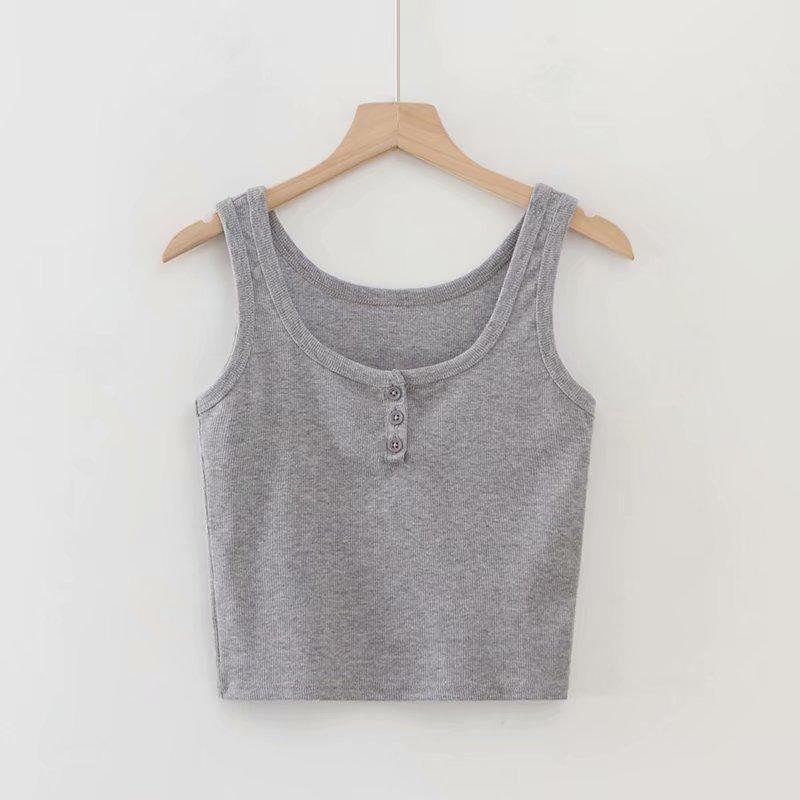 

Women' Tanks & Camis Summer Tank Tops Women White Crop Top Cute Streetwear Sexy Vintage Button Up Black Cropped Sleeveless Pink, Gray tanks
