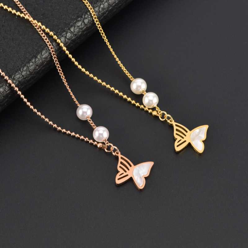 

Pendant Necklaces Stainless Steel Fashion Upscale Jewelry Beaded Half Butterfly Shell Charms Chain Choker & Pendants For WomenPendant