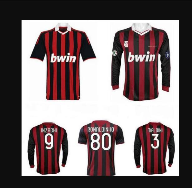 

2009 2010 Retro soccer jersey vintage football shirt 09 10 classic ac Maglia da calcio long sleeve MALDINI SEEDORF MILAN BECKHAM RONALDINHO, 2009 2010 short sleeve