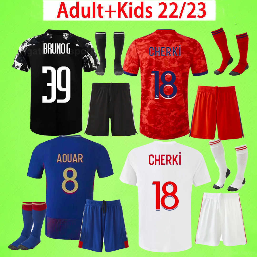 Adultes et enfants Kit Maillot de Foot 2022 2023 Lyon Soccer Jersey Boys Sets Memphis Toko Ekambi Football Shirt 22 23 OL KADEWERE SUITS