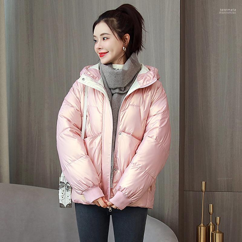 

Women's Down & Parkas Winter Short Glossy Thick Jacket Casual Loose Cotton Padded Coat Outwear Female Shiny Hooded Zipper Kare22, Beige