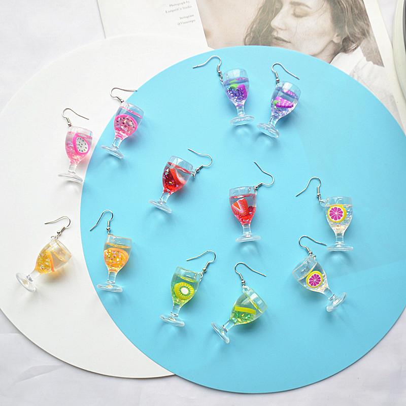 

Dangle & Chandelier Creative Emulational Cool And Refreshing Fruit Juice Earrings Unique Design Transparent Goblet Eardrop Funny JewelryDang