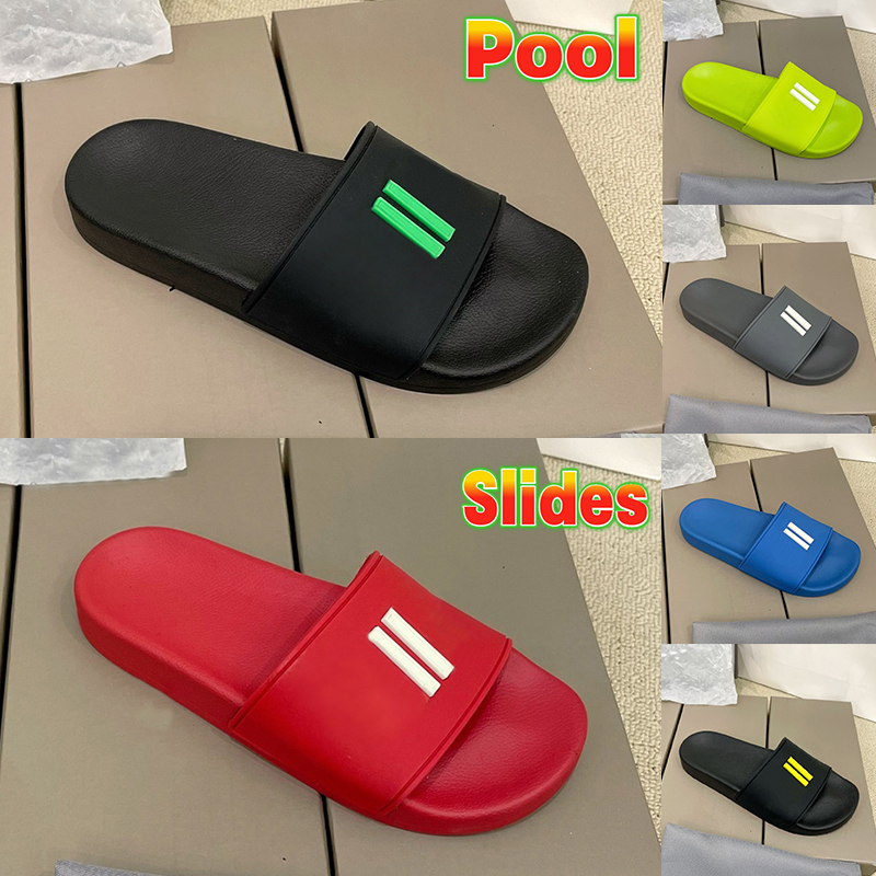 

2022 Designer Slippers pool slide Glow In the Dark Men Women slider black red grey white with Box Dust Bag shoes Beach Slides Flat Ladies Sandals Flip Flops Slipper, Red white