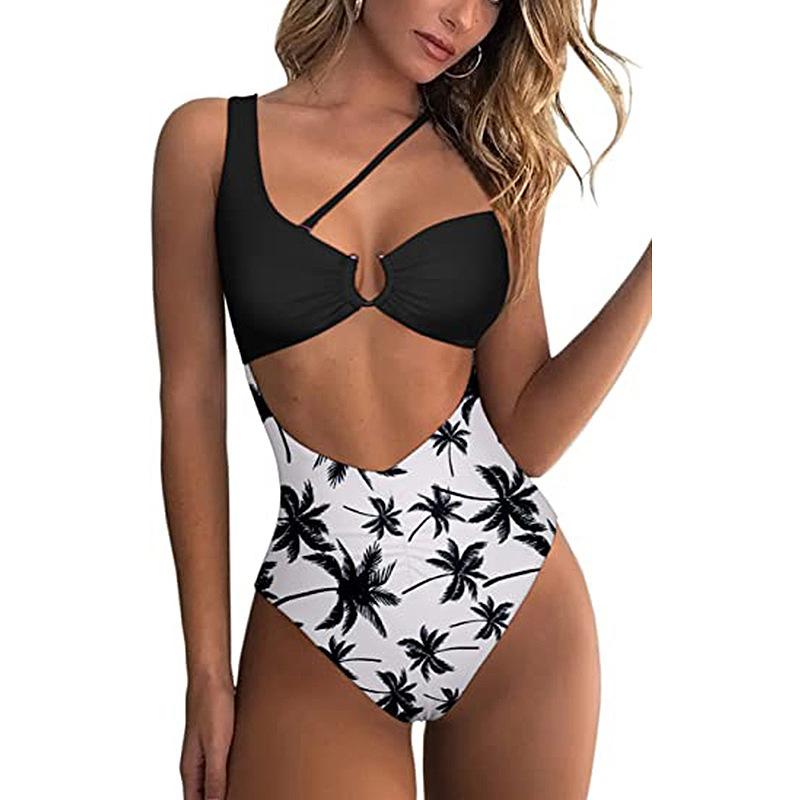 

Women' Swimwear 1set Swimsuit Sexy Bikini For Women Beachwear Suit One-Pieces Print Female Biquini Bathing Suits BANNIROU, Black