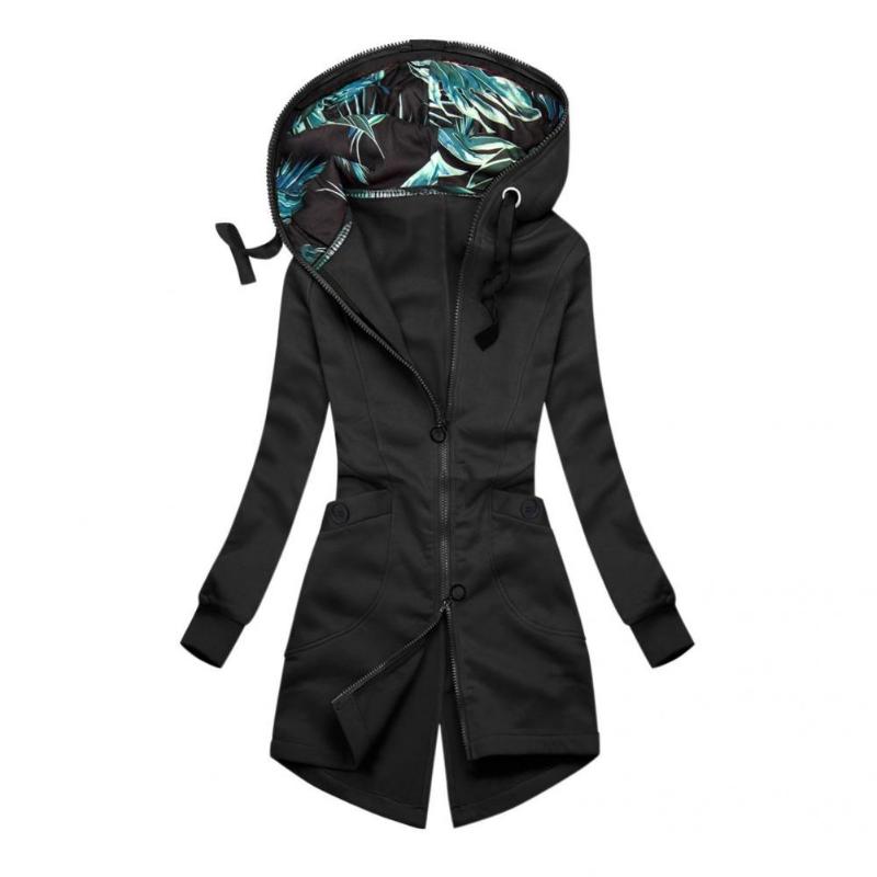 

Women's Jackets Women Coat Long Sleeve Hoodie Pure Color Asymmetrical, Black