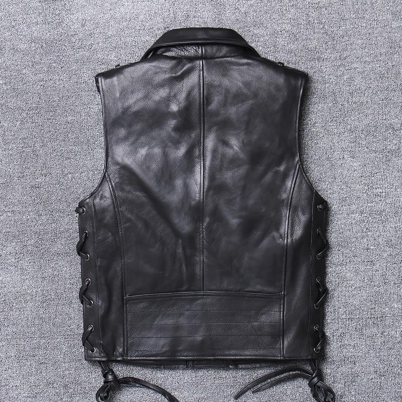 

Men' Vests Black Motorcycle Style Genuine Leather Vest Men Plus Size 3XL Real Natural Cowhide Slim Fit Short Spring Biker' CoatMen' L, Blakc