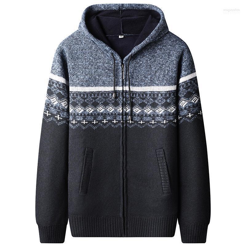 

Men's Sweaters Knitwear Autumn Winter Hooded Sweater Casual Printed Color Matching Cardigan Plus Size Thick Warm Coat Wearn 2022, Dark grey