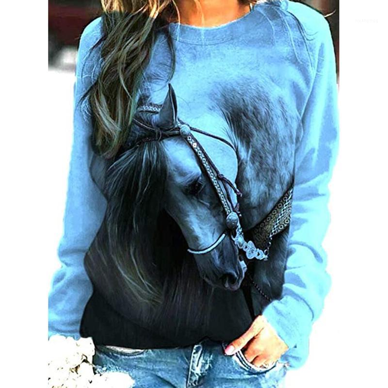 

Women' Casual Horse Fun Print Sweatshirt Pullover Loose Long Sleeve Round Neck Blouse For Every Day HSJ88 Hoodies & Sweatshirts, Blue