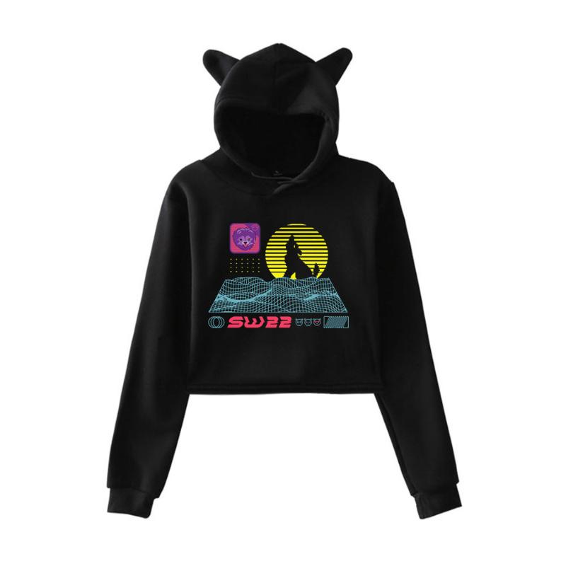 

Women's Hoodies & Sweatshirts SssniperWolf Synthwave Logo Pullover Hoodie Merch For Girls Cat Ear Crop Top YouthWomen's, Black