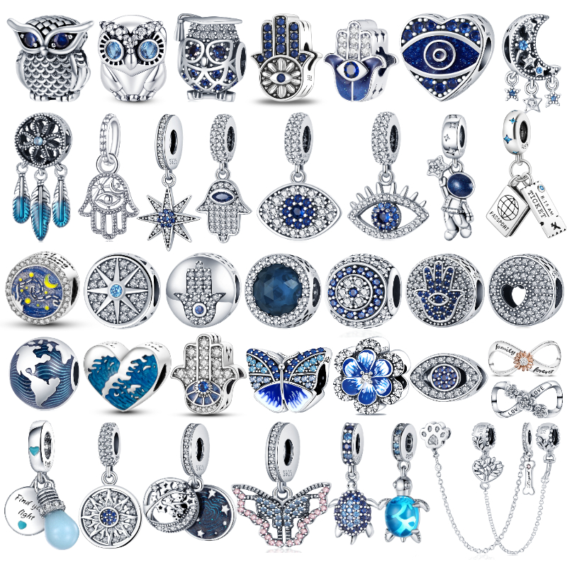 

925 Sterling Silver Charms Color Evil Eye Owl Hot Air Balloon Blue Bead Pendant Original Beads Fit Pandora Bracelet Jewelry Making DIY Gift