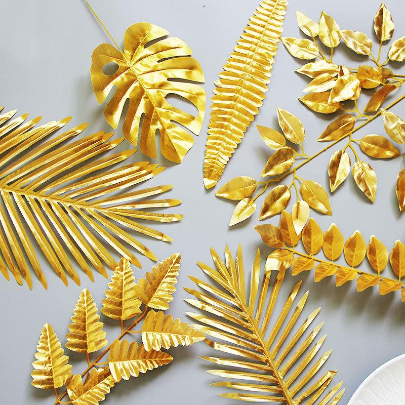 

Decorative Flowers & Wreaths Artificial Monstera Leaves Gold Leaf Home Decor Plants Living Room Decoration Fake Golden DIY Po Props Lvy