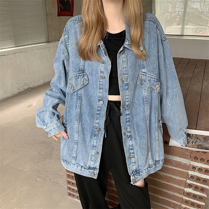 

Feynzz Womens Loose Spring And Autumn 5XL Longsleeved Denim Jacket Womens Winter Allmatch Fashion Jacket Trend Top 220816, Sky blue