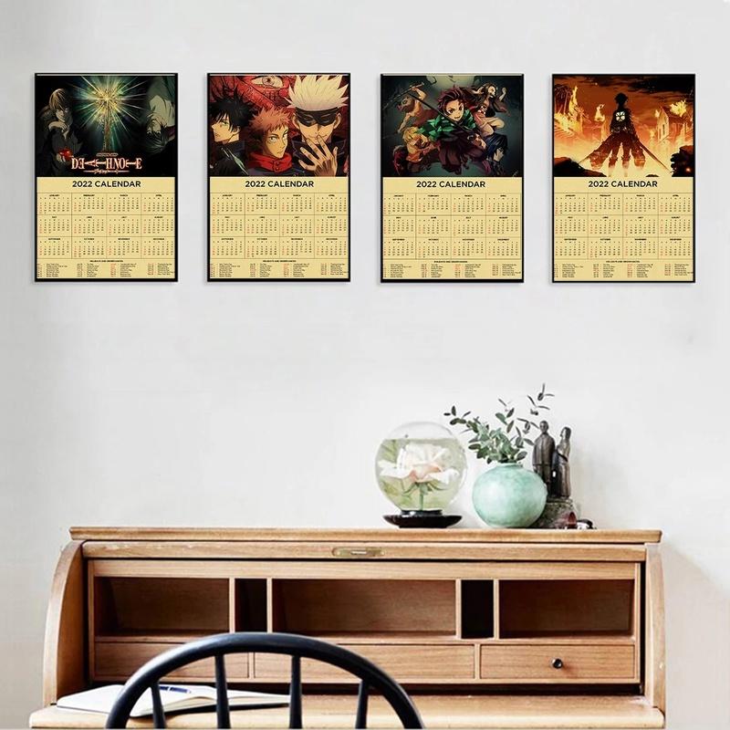 

Paintings 2022 Year Calendar Retro Kraft Paper Poster Classic Anime Wall Art Pictures Sticker For Home Kids Gift Decor