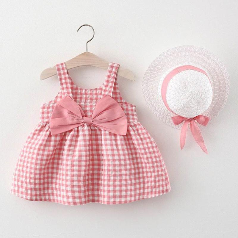 

Girl's Dresses Melario Baby Girls 2022 Summer Born Square Neck Sling Plaid Dress Girl Cotton Bow Princess Tutu SunhatGirl's, Am2073-pink