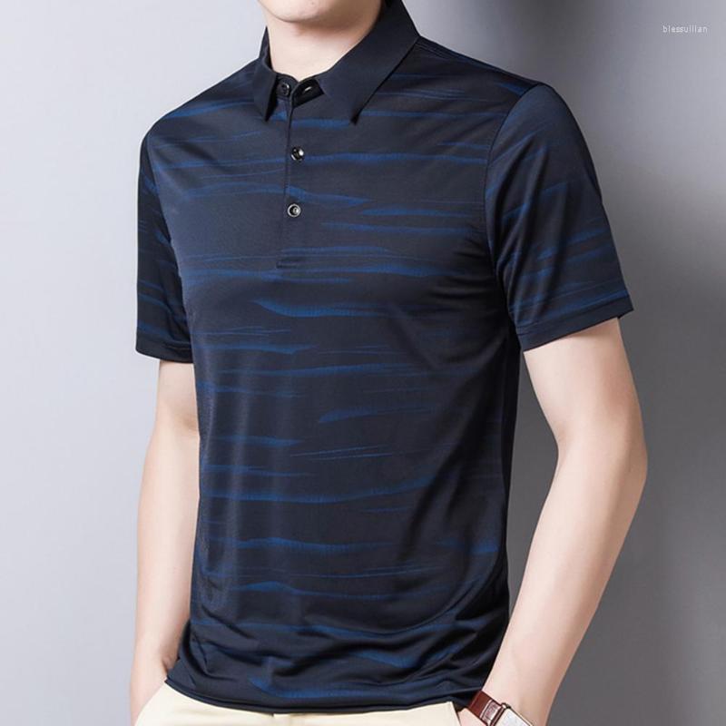 

Men's Polos T-shirt Turn Down Collar Striped Summer Men Short Sleeve Thin Shirt Top For WorkMen's Men'sMen's Bles22, Navy blue