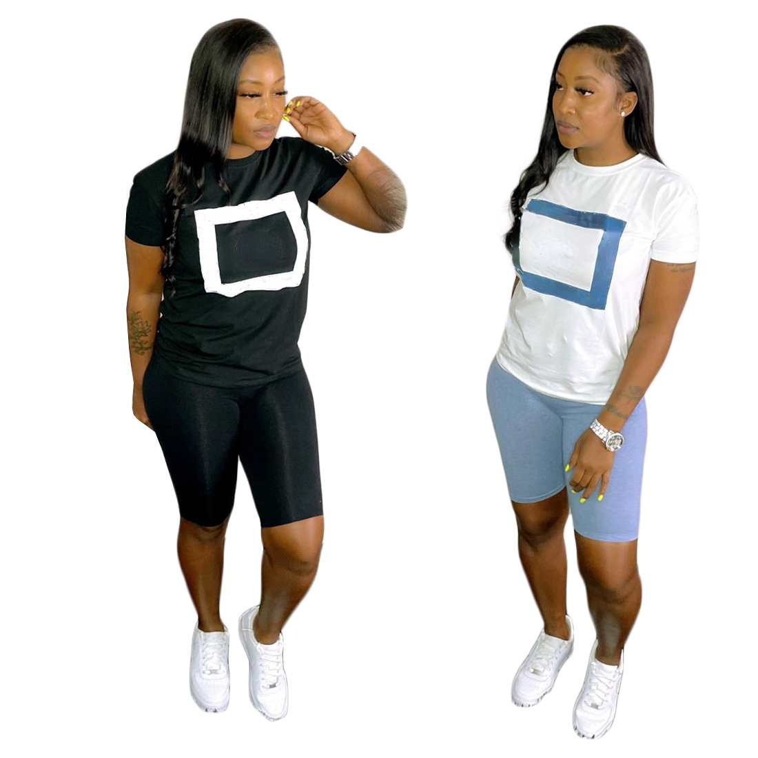 

Womens Tracksuits Letter Printed 2022 Two Piece Shorts Set Female Outfits Jogging Biker Suits Tie Dye Ladies Casual Plus Size Clothing, Sky blue