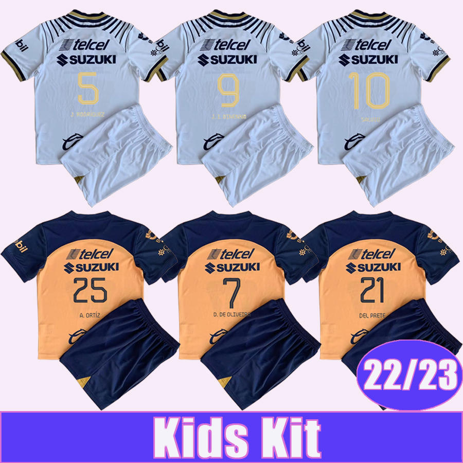 

22 23 CLUb UNAM Cougar Kids Kit Soccer Jerseys J. RODRIGUEZ J. I. DINENNO SALVIO DEL PRETE A. ORTIZ Football Shirts, Tz11100 22 23 home no socks