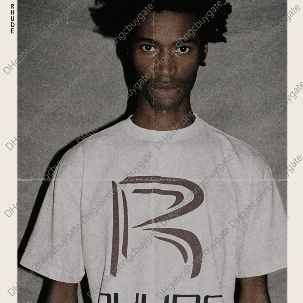 

t Shirt Designer Rhude Champion Title Checked Flag Printed High Street Men' Loose Couple Short Sleeve T-shirt t Shirt, Cement white