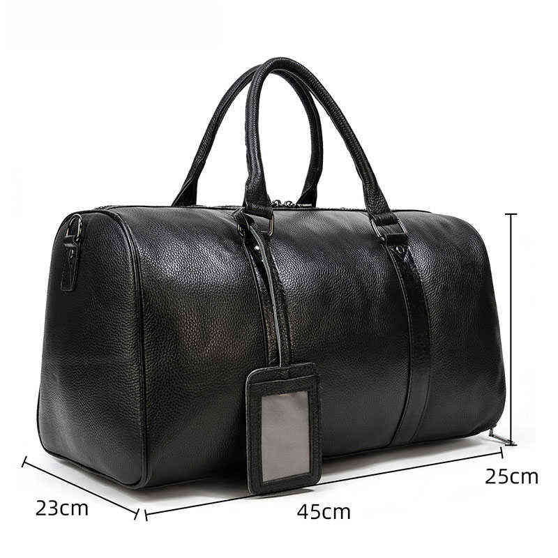 

Duffel Bags High Quality Genuine Leather Men Women Travel Bag Soft Real Cowhide Carry Hand Luggage Shoulder Bag Male Female 220614, Black (45cmm)