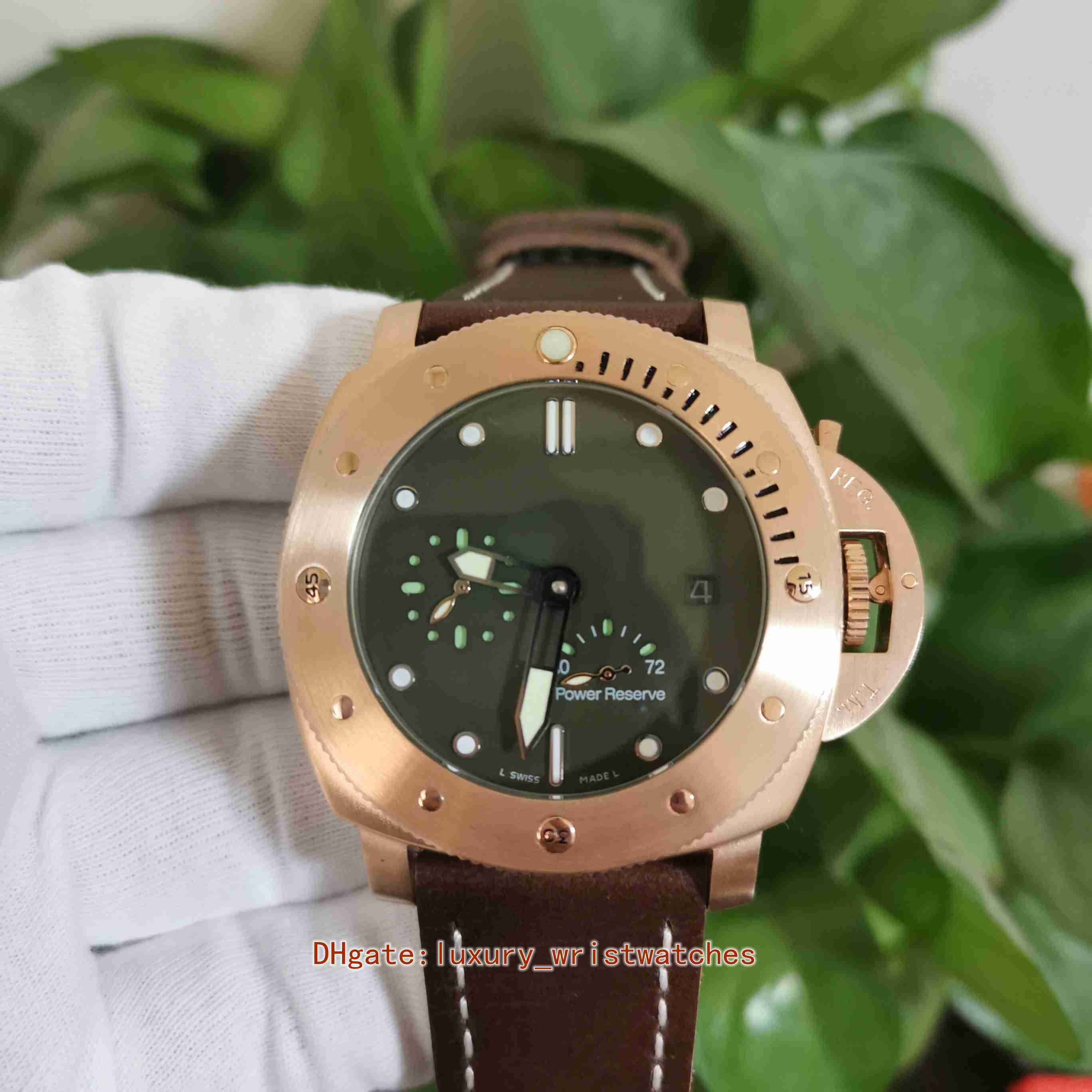 

Bestseller good Quality Watches 47mm Submersible PM00507 Power Reserve Rose Gold Leather Bands Transparent Mechanical Automatic Mens Watch Men's Wristwatches, Buy box