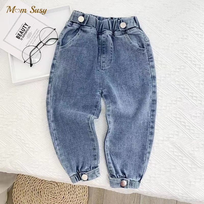 

Fashion Baby Boy Girl Jean Pant Button Infant Toddler Child Denim Harem Trousers High Waist Button Loose Pant Baby Clothes 110Y 220614