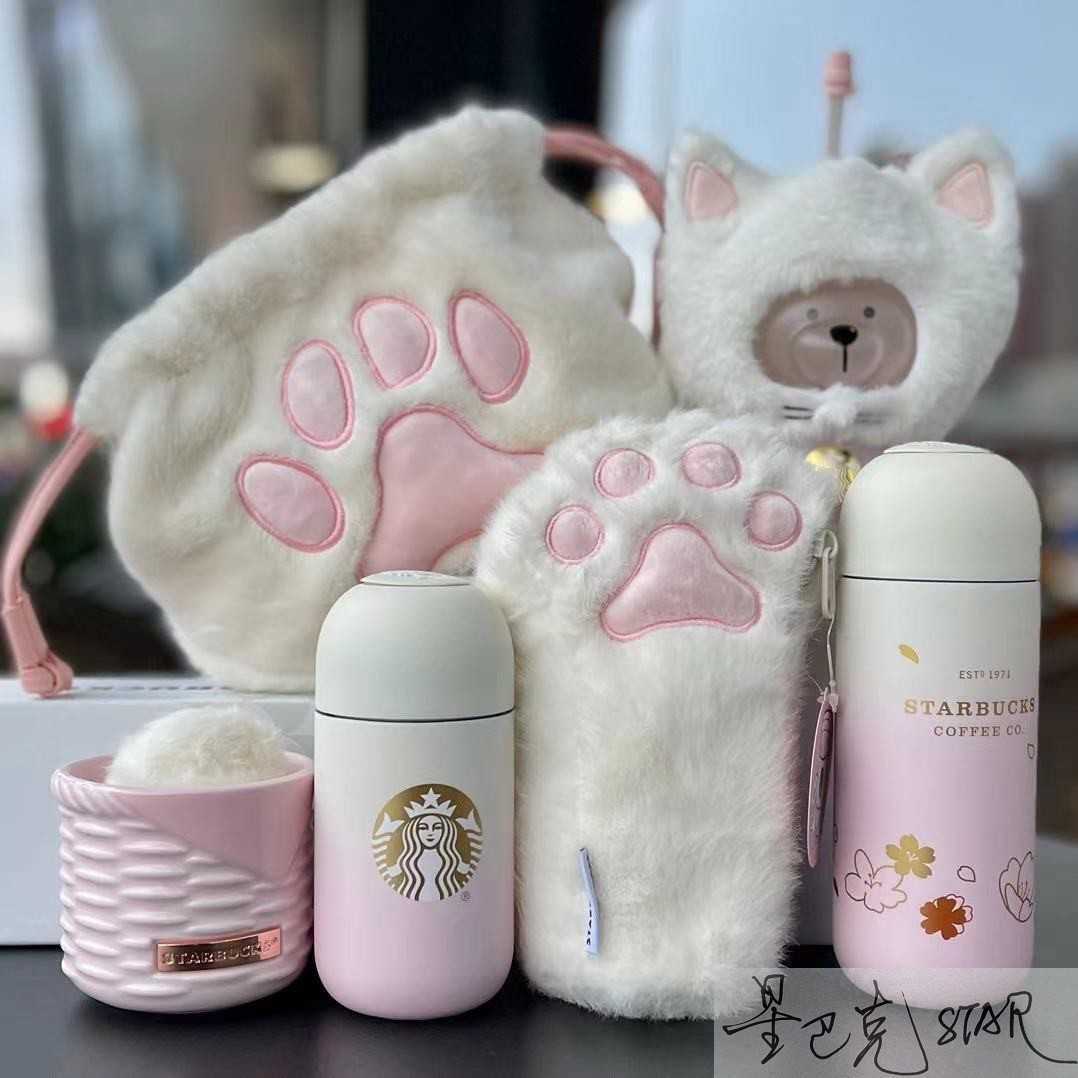 Starbucks cup Christmas Cherry Blossom cat paw cat bear mark glass straw accompanying capsule thermos bag-image-760319070