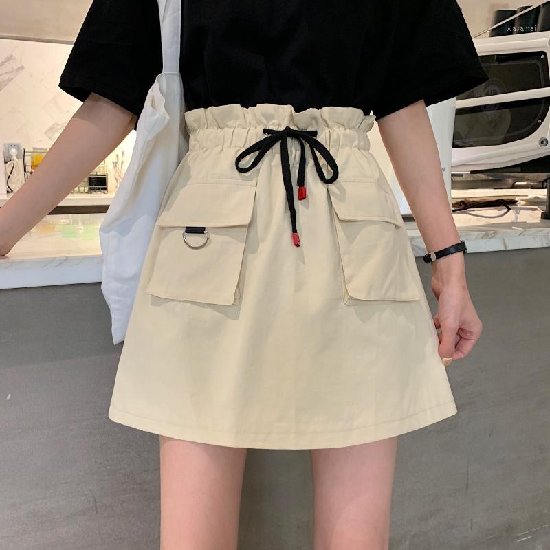 

Skirts 2022 Spring Summer Elegant Women High Waist A-line Skirt Bf Wild Elastic Drawstring Overalls, Black