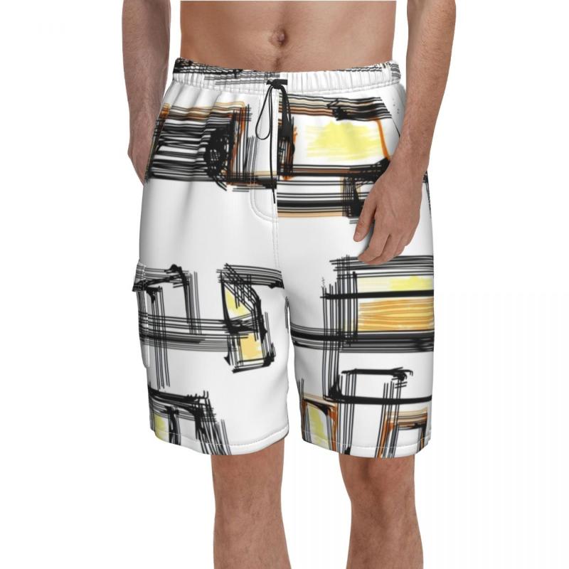 

Men' Shorts Black Nordic Lines Board Abstract Line Art Comfortable Beach Short Pants Men Printing Plus Size Swim Trunks Gift Idea, 18