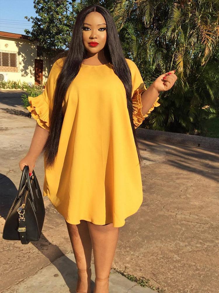 

Plus Size Dresses Elegant For Women 5xl Ladies Casual Dress Short Ruffle Sleeve Summer Wholesale Bulk DropPlusPlus, Black