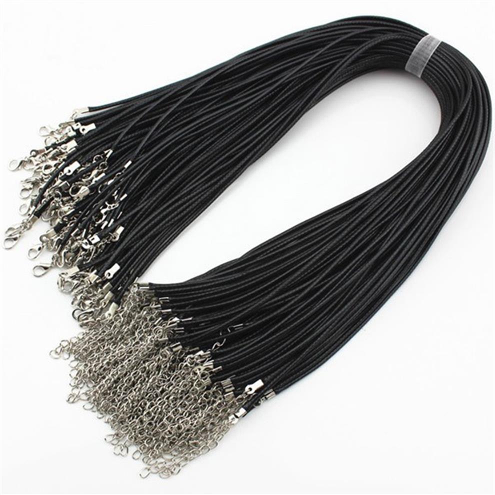 

100 pieces Lot Whole 2mm Black Wax Leather Cord Necklace Rope 45cm Long Chain Lobster Clasp DIY Jewelry Findings & Components248T