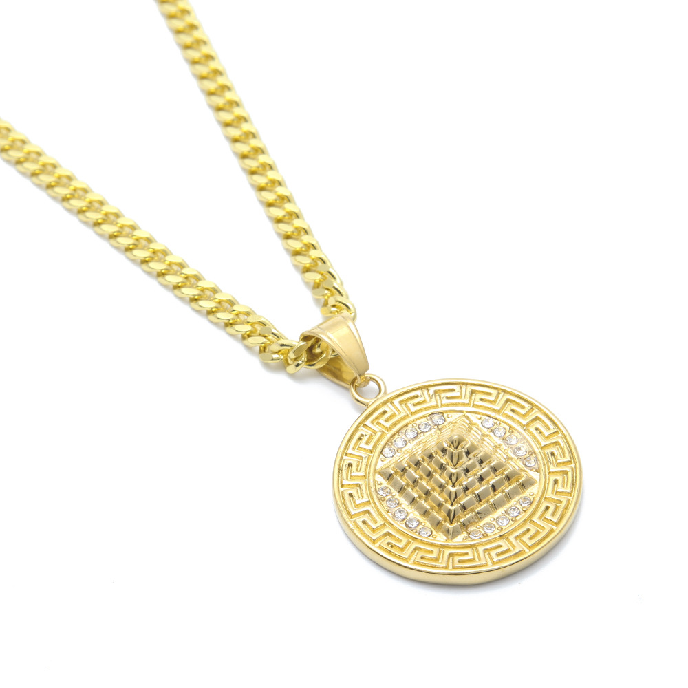Hip Hop Gold Egyptian Pyramid Pendant Charm Necklace Iced Out Gold Plated Stainless Steel Chain-image-787397488