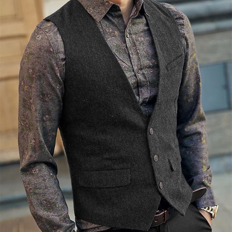 

Men's Suits Blazers Suit Vest Black Grey Wool Tweed Waistcoat Jacket Slim Fit Like Beckham Business Groomman Clothing Man For Wedding Vests 220826
