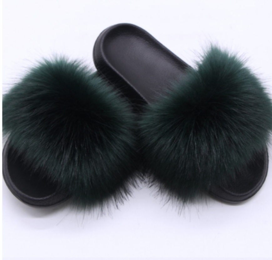 

Real fox Fur Slippers Slides Shoes blue ColorWomen Sliders, As picture