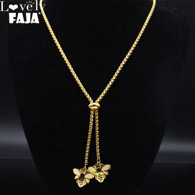 

Fashion Bee Stainless Steel Long Necklace For Women Gold Color Statement Jewelry Colgantes Mujer Moda N1376s03