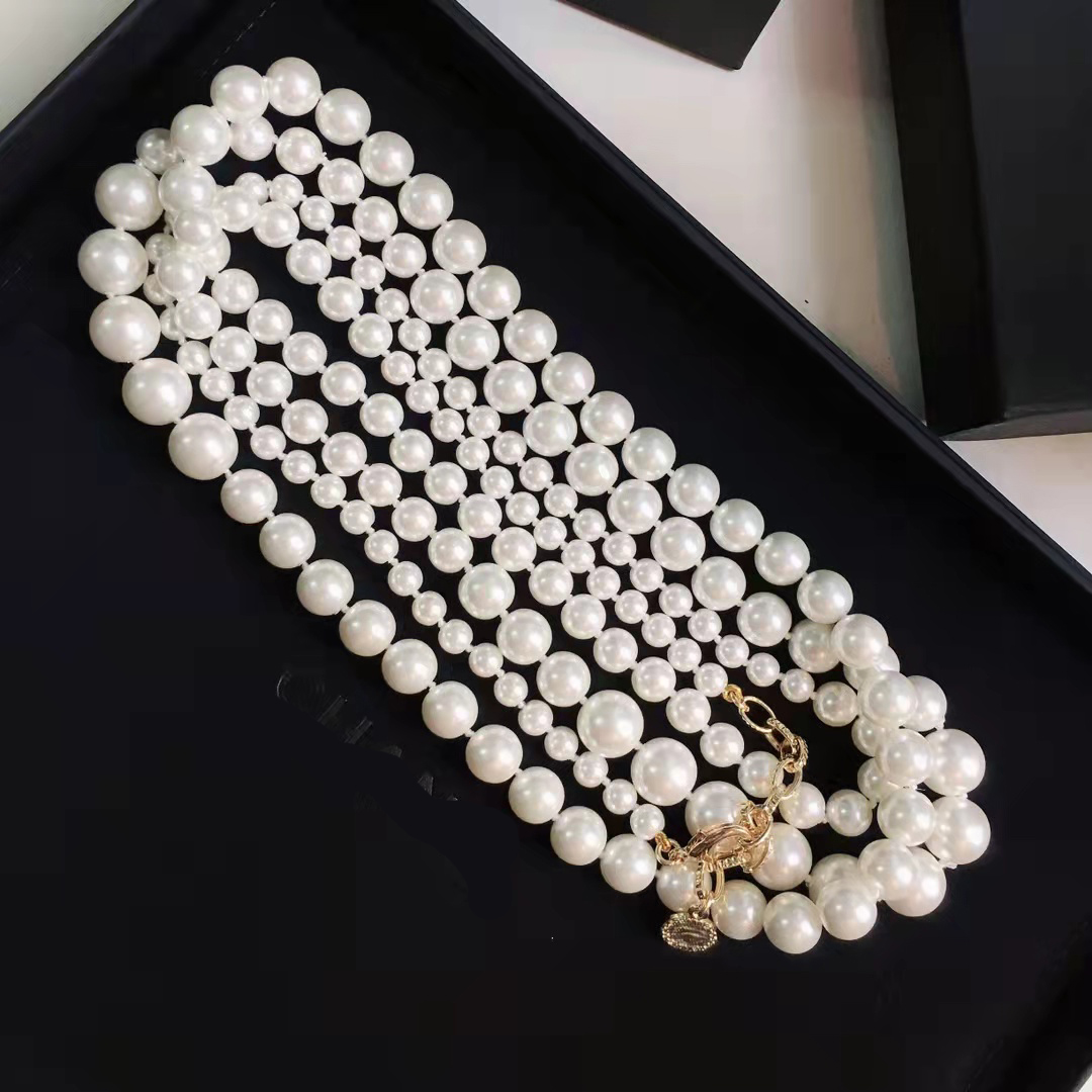 Fashion sweater pearl necklaces luxury long pendant necklace for women classic style Strands strings elegant chain letter multilayer jewelry ladi-image-774207423