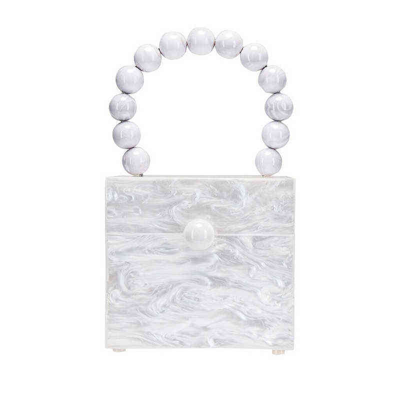 

Evening Bag Acrylic Box Clutch Bag Women Luxury Stone Pattern Bead Hard Handbag Ladie Designer Green Party Purse Dinner New 220622, White