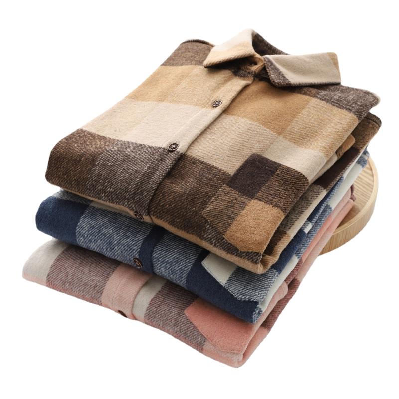 

Women' Blouses & Shirts 2022 Woolen Plaid Womens Loose Long Sleeve Lady Tops Checked Female Clothes Union Cloth Outwear With Pocket, Blue
