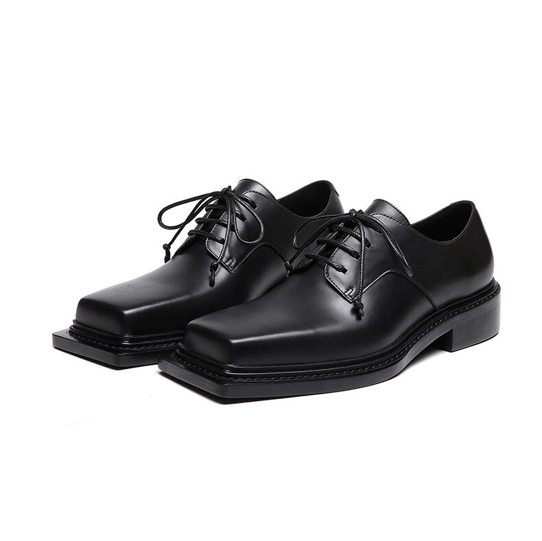 

Cute Square Toe Men Dress Shoes Designer British Men's Show Platform Shoe Lace Up Personality Mens Derby Oxford, Black